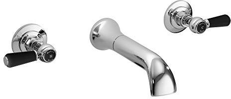 Old London BC417HL Topaz | Traditional Bathroom 3 Tap Hole Wall Mounted Basin Mixer Tap with Lever Handles and Hexagonal Collars, 55mm x 180mm, Chrome/Black