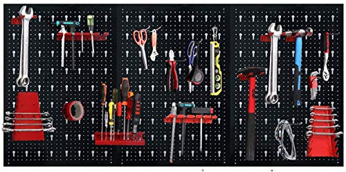 UISEBRT Werkzeugwand Lochwand Werkzeuglochwand metall Dreiteilige mit 17 teilge Hakenset, Kann in Werkstatt Wandregal Werkbank
