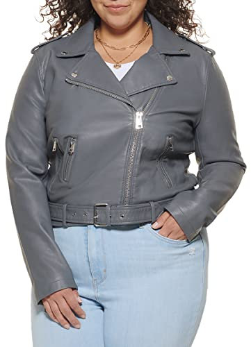 Levi's Damen Motorradjacke aus Kunstleder mit Gürtel (Standard- und Übergrößen), Anthrazit/schwarze Schlange, XL