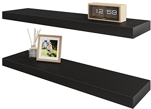 BAMEOS Schwebende Wandregale, 61 x 15,2 cm, einfach zu installierende Hängeregale mit Hardware im Lieferumfang enthalten, modernes Dekorregal für Badezimmer, Schlafzimmer und Wohnzimmer, 2er-Set