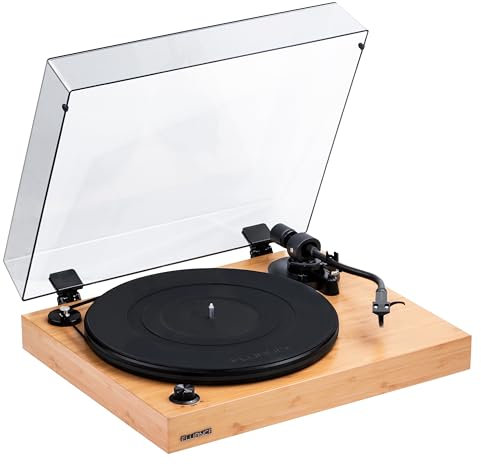 Fluance RT82 Referenz High Fidelity Vinyl Plattenspieler mit Ortofon OM10 Kartusche, Geschwindigkeitsregelungsmotor, High Mass MDF Holzsockel, Vibration Isolation Füße - Bambus Natur