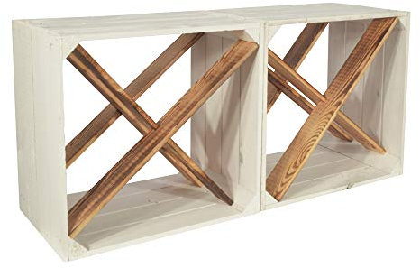 CHICCIE 2 Set Weinregal Wino aus Holz - Weiß Geflammt X Regal Holzkiste