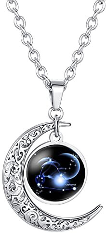 Caimeytie Frauen Halskette Mond Anhänger Sternbild Sternzeichen Glas anhänger Steinbock