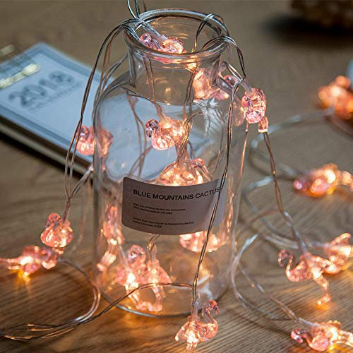 Riaxuebiy 3D Kristall Rosa Flamingo Schnur Lichter 6m 40LED Fee Lichterketten Funkeln Flamingo Hängende Tropische Themen Vogellampe für Hochzeit Garten Parteien DIY Kranz Dekor (USB, 6m/40LED)