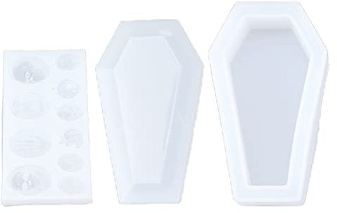 3Pcs Halloween Sarg Harz Formen Set, Epoxidharz Gießformen Aufbewahrungsbox Formen mit Totenköpfen Kürbis Geist Formen für Halloween Thema DIY Herstellung Zubehör