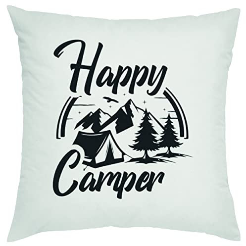 Crealuxe Happy Camper Zelt Zierkissen, Sofakissen, bedrucktes Kissen, Baumwollkissen