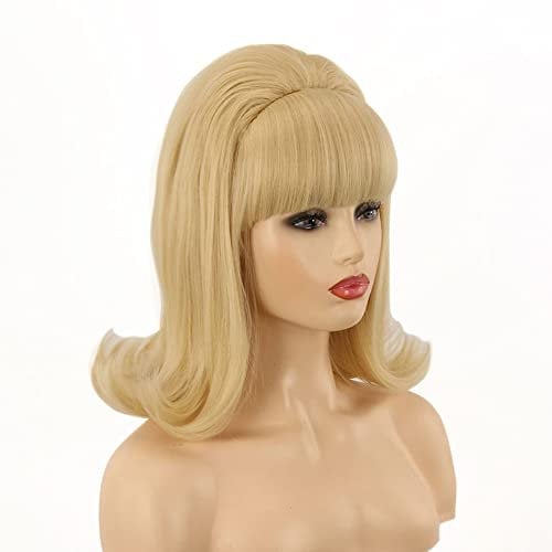 Retro Wigs For Women | FVCENT 60 70's Retro Beehive Style Vintage Look Flicked Beehive Bob 50's Style Wig Costume Women's Wig with Bangs (Blonde)