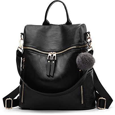 NICOLE & DORIS Rucksack Damen Groß Rucksackhandtaschen Daypacks Designer Rucksack PU Leder Wasserdicht Anti Diebstahl Schulrucksack für Lässig Schule Travel Schwarz