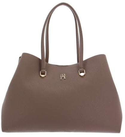 Tommy Hilfiger Damen Tasche TH Emblem Workbag mit Reißverschluss, Braun (Oat Milk), Einheitsgröße