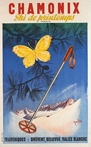 Photosegor Chamonix Ski Frühlingsposter Reproduktion – Format 50 x 70 cm auf Luxuspapier 300 g