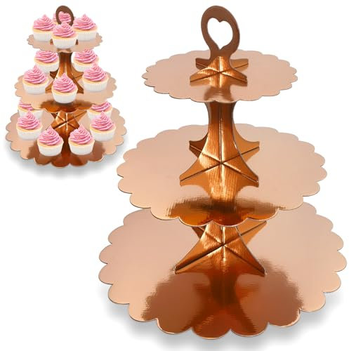 Humlindo 2 Pack 3 Tier Rose Gold Cupcake Stand for 24 Cupcakes, Cardboard Cake Tower for Parties and Celebrations