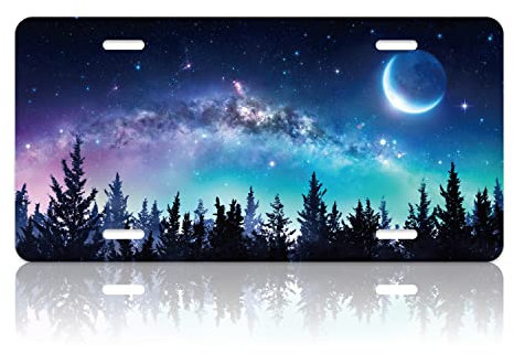 Nummernschild mit Mondphasen, bunt, Bergsterne, Galaxie, personalisierbar, Edelstahl, 31 x 15,7 cm