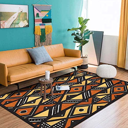 Outdoor Teppich,Indischer Ethno-Stil Geometrische Rotbraune Blöcke Rutschfester Großer Teppich Moderner Ultraweicher Teppich Waschbarer Kurzflor-Teppich Für Wohnzimmer Schlafzimmer Zuhause Dekora