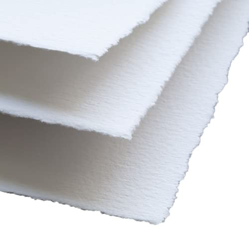 Handgefertigtes weißes Bütten-Rand, blanko, 12,7 x 17,8 cm, Packung mit 50 Stück, gemischte Medien, lose Blätter für Postkarten, Einladungen, Bastelarbeiten und Ankündigungen, dick, 150 g/m²