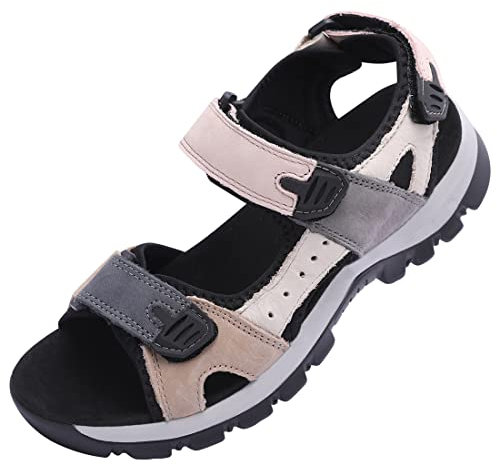 Harssidanzar Sandales en cuir pour femmes Sandales de randonnée Sandales de sport pour l'extérieur SL256EU,Rose Noir,Taille 36