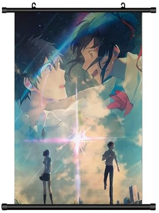 KARMA-X Großes 60x90CM Your Name Kakemono Rollbild | Anime Manga Stoffposter Wallscroll | Wanddeko Geschenk | Motiv:Taki & Mitsuha