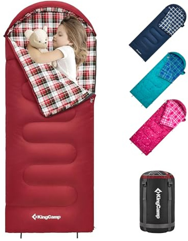 KingCamp 45°F Kids Sleeping Bag, Lightweight Waterproof & Compact Flannel Sleeping Bags Cold Weather & Warm Youth Essentials Gear Accessories for Camping, Fits 10-12 Children up to 4'7-5'5 Tall