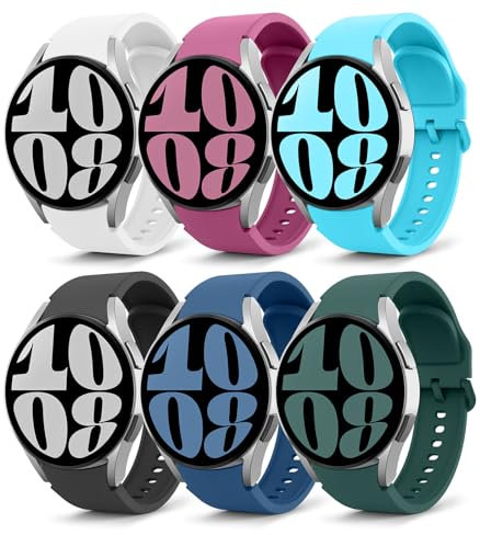 MoKo 6 Pack Correa Deportiva Compatible con Samsung Galaxy Watch 7 FE 6 5 4 40mm 44mm/Watch 4 6 Classic 42mm 46mm 43mm 47mm/5 Pro 45mm, 20mm Pulsera de Silicona Suave para Hombre Mujer, Multicolor E
