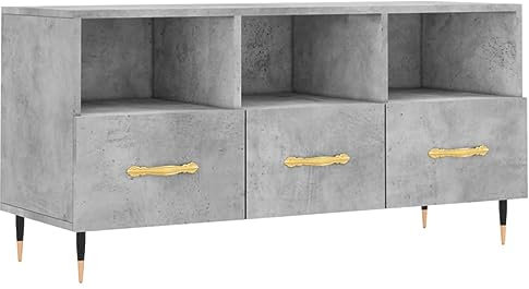 vidaXL Modern TV Cabinet - Engineered Wood Media Unit with Iron Legs - Concrete Grey - 3 Drawers and 3 Compartments for Storage - For Living Room or Bedroom
