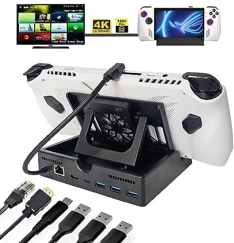 Station d'Accueil Asus ROG Ally 6-en-1 Avec Ventilateur de Refroidissement, HDMI 2.0 4K @ 60Hz, Gigabit Ethernet 1000Mbps, 3 Ports USB 3.0, 1 Port USB-C
