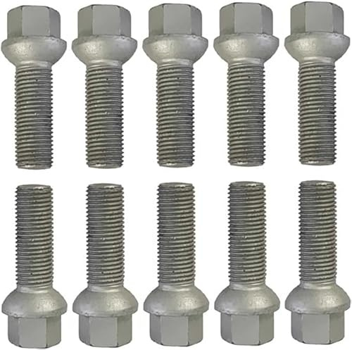 TRACER Radschrauben M14x1,5 33mm Kugelbund R14, 10er-Set Radbolzen SW17 silber