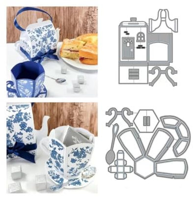 JIHFOHHA 2Set 3D Teacup Teapot Cutting Die Tea Time 3D Box Embossing Metal Dies Cut for DIY Wedding Birthday Christmas Card Making Gift Box Cake Box Candy Box