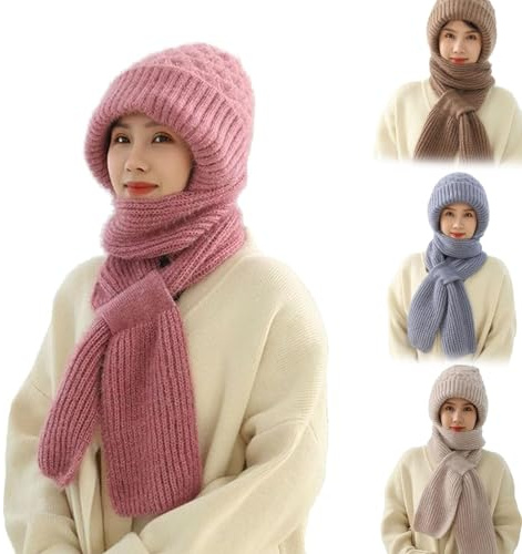 Écharpe coupe-vent avec Protection auditive intégrée, chapeau tricoté chaud, épais, nouvelle collection hiver 2023 (Pink,One Size)