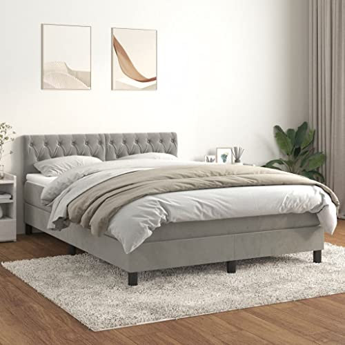 Hommdiy Boxspringbett mit Matratze Hellgrau 140x200 cm Samt