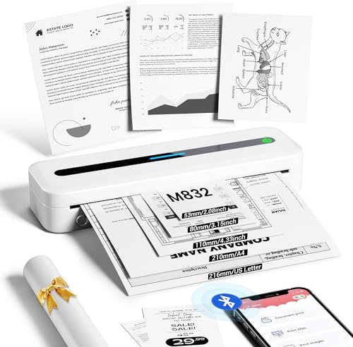ItriAce Imprimante Thermique Portable A4, Imprimante Bluetooth sans Encre pour Téléphones et Ordinateurs, Thermal Printer Compacte Supportant Le Papier Thermique A4