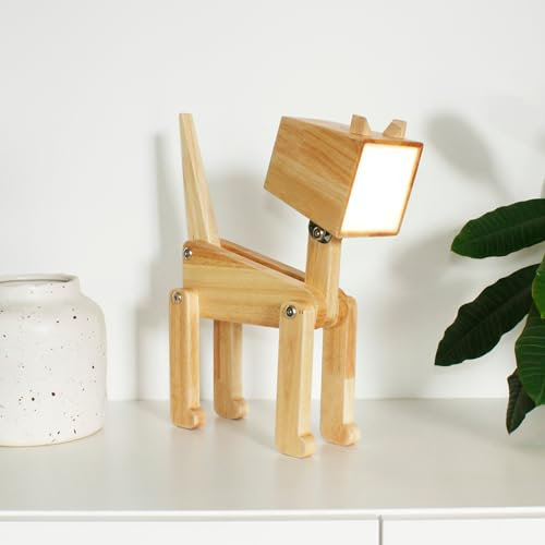 Winkee - Tischleuchten Katze Nala I Nachttischlampe mit Ladefunktion I Dimmbare Holz LED Tischlampe I Touch Funktion