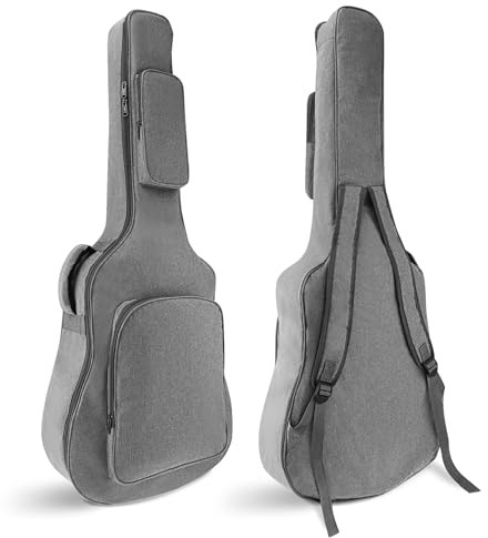 MuzcYM 10,6 mm dicke Polsterung, wasserdichtes Oxford-Gewebe, graue Akustikgitarre, Gigbag für 101,6 cm (40 Zoll) Akustikgitarre mit Umhängeband, weiche Gitarrentasche, grau, Gigbag für