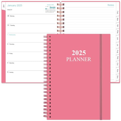 Agenda 2024-2025, planner settimanale e mensile da luglio 2024 a giugno 2025, planner 2024-2025 con copertina flessibile, linguette, tasca interna, 16,3 x 21,6 cm, rosa