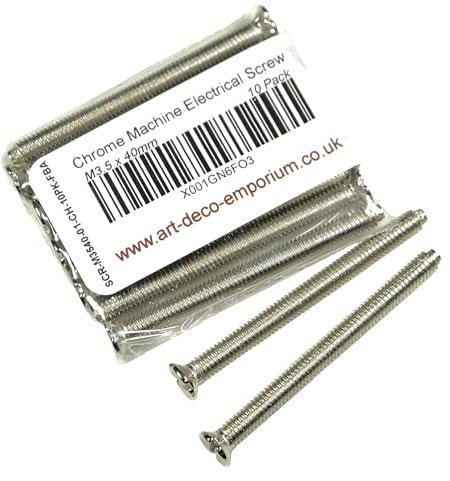 Electrical Machine Screws M3.5mm x 40mm for Switches or Sockets in Chrome Finish 10 pack