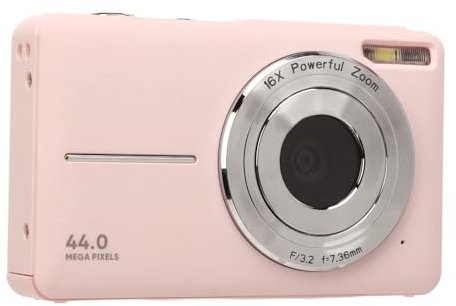 Goshyda 44MP Digitalkamera, 1080P HD 16X Digitalzoom Autofokus Vlogging Kamera Pocket Digitalkamera, HD Smart Videokamera für Fotografie Reise Vlogging (PINK)