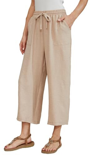 Leinenhose Damen 7/8 Weites Bein Sommerhose Damen Leicht Elegant Leinenhose Stoffhose Causal Locker Freizeithose Hohe Taille Sommer Hosen für Urlaub und Alltag