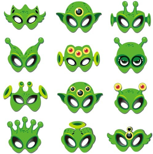 YGCHEN Alieno Maschera Carta Aliena Halloween Festa Maschere Bambini Mascherine Extraterrestre Verde Maschere di Carta Accessori per Travestimento per Feste di Compleanno Carnevale Natale Halloween