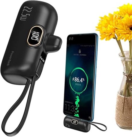 Ladegerät Powers Bank | PD 22,5 W 5000 mAh Typ C Powers Bank | Powers Bank mit integriertem Kabel für Serien und die meisten elektronischen Geräte für zu Hause und unterwegs, 3,19 x 1,12 x 1,93 Z