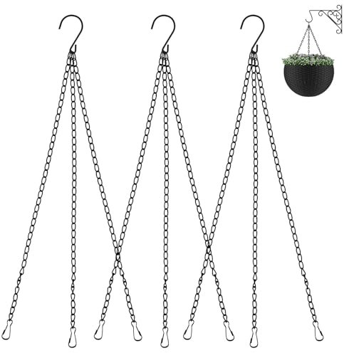 EASYKEENECOM 6 Pack Hanging Basket Chains 3 Point 15 Inch Flower Pot Chains for Hanging Plants with 3 Clip Hooks Heavy Duty Black Metal Chain Hangers for Hanging Plants Flowers Baskets