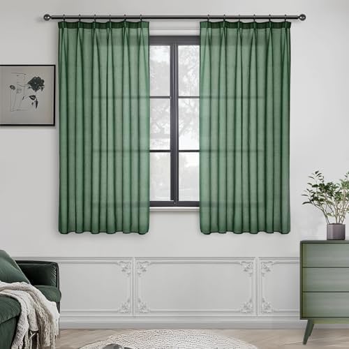 MRTREES Vorhänge 145x140 cm (HXB) Stores Gardinen Dunkelgrün mit Kräuselband Gardinen Transparent Modern für Pflanzenzimmer Wohnzimmer Kinderzimmer Schlafzimmer 2er Set