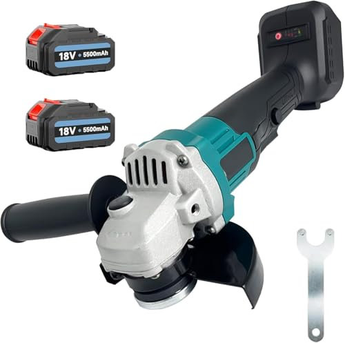 Akku-Winkelschleifer, Ersatz für Makita Bürstenlo Trennschleifer Scheibe 125mm Schleifen mit 2x 5500mAh Akku,Winkelschleifer ohne Kabe,Ein Zubehör, zum Entfernen von Farbe und Mörtel