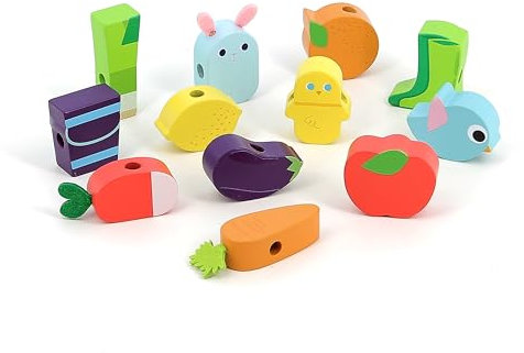 Vilac Erste Aktivität, manuelles Perlenspiel aus Holz zum Einfädeln, für Kinder ab 18 Monaten, entwickelt Motorik, feine und Hand-Augen-Koordination, ideal für kreatives Erlernen und Montessori, 1517S