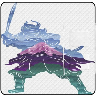 SEEKJOYS Japanische Samurai MUJI Gebirgsmuster, extra große Picknickdecke mit Tragegurt, faltbar, leicht, wasserdicht, Stranddecke, 150 x 150 cm, für Strand, Camping, Wandern, Park, Terrasse