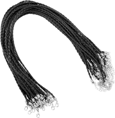 SUNNYCLUE 1 Box 30Pcs 43cm/16.9 Inch Braided Necklace Cord Necklace String Braided Cord Black Thin Imitation Leather Rope Chain with Clasp for Jewellery Making Necklaces Bracelets Supplies DIY Crafts