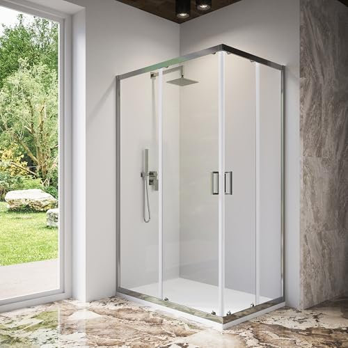 Box Doccia Angolare 70x90 cm Due Ante Scorrevoli Cristallo Temperato Trasparente 6mm Profili Squadrati Cromati Altezza 185 cm - Tonga