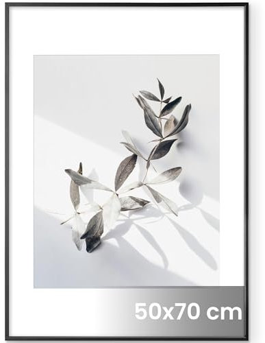 Feihorrm Bilderrahmen 50x70 Schwarz, Metall Aluminium groß Posterrahmen Mit gehärtetem Glas, Fotorahmen Für Fotos, Poster & Kunstwerke – 50x70 cm ohne Passepartout oder 39x49 cm mit Passepartout