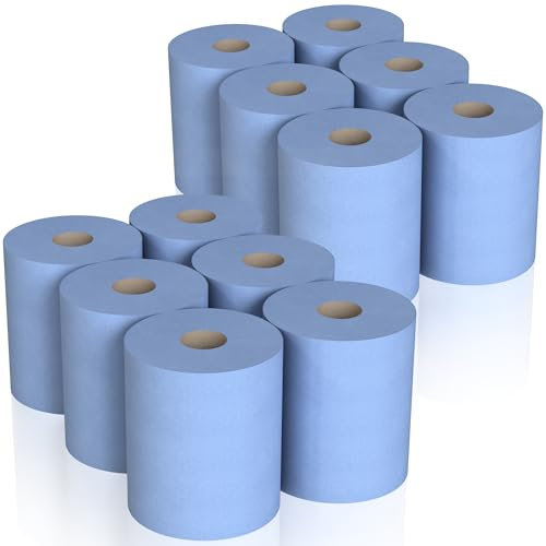 COS® Lot de 12 rouleaux de papier à dévidage central – 2 plis gaufrés – Serviette essuie-mains solide et absorbante – Idéal pour la maison, le bureau, la cuisine, le garage et une utilisation