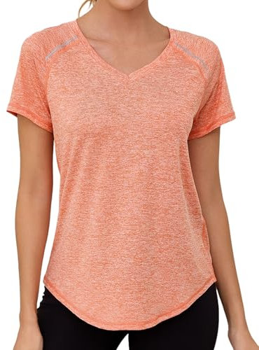 Gyabnw Sport Tshirt Damen Fitness Kurzarm Leichtes Atmungsaktiv Funktions Sport Oberteile Damen V-Ausschnitt Top Für Yoga
