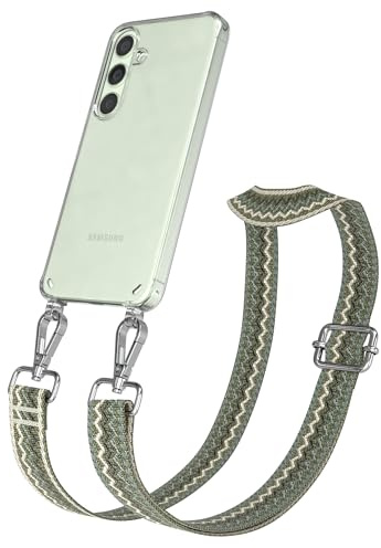 EAZY CASE Handykette - Verstellbares Taschenband kompatibel mit Galaxy S24, Schulterriemen, Handykordel mit Silikon Hülle, Umhängetasche, Grün Beige Silber