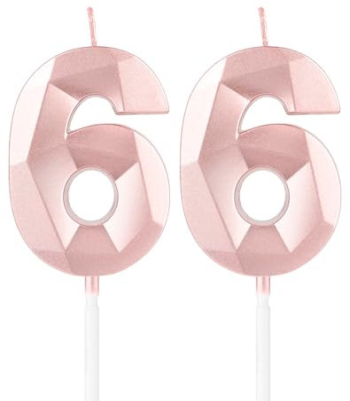 Rose Gold 66 Geburtstag Kerzen, 3D Nummer 66 Kerze für Kuchen, Frauen 66 Geburtstag Dekorationen, Roségold 66 Kerze Kuchen Topper für Mädchen Frauen Haar ihn Geburtstagsfeier Hochzeit