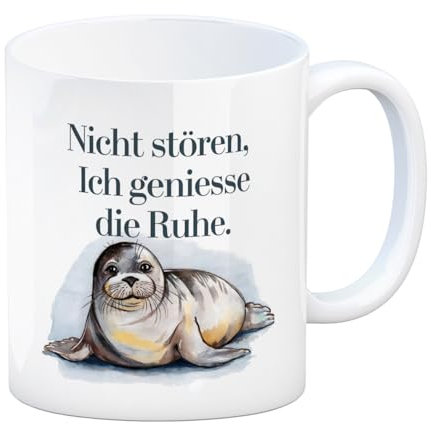 Robbe Kaffeebecher - Ruhe genießen Robbenbecher mit lustigem Spruch, perfekter Büro-Tasse